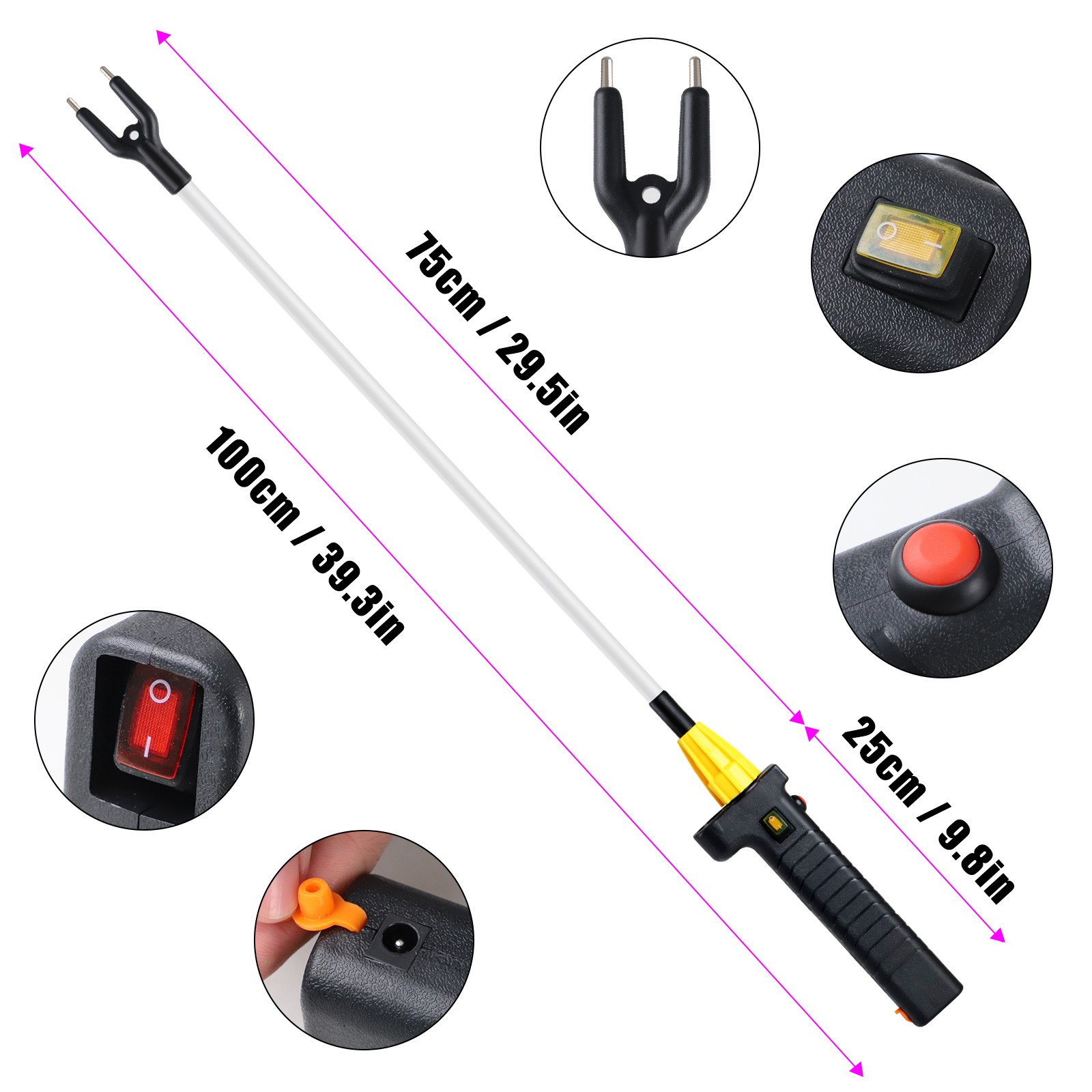 12KV Cattle Prodder Stock Prod Rechargeable Electric Shock Livestock Cow Farm