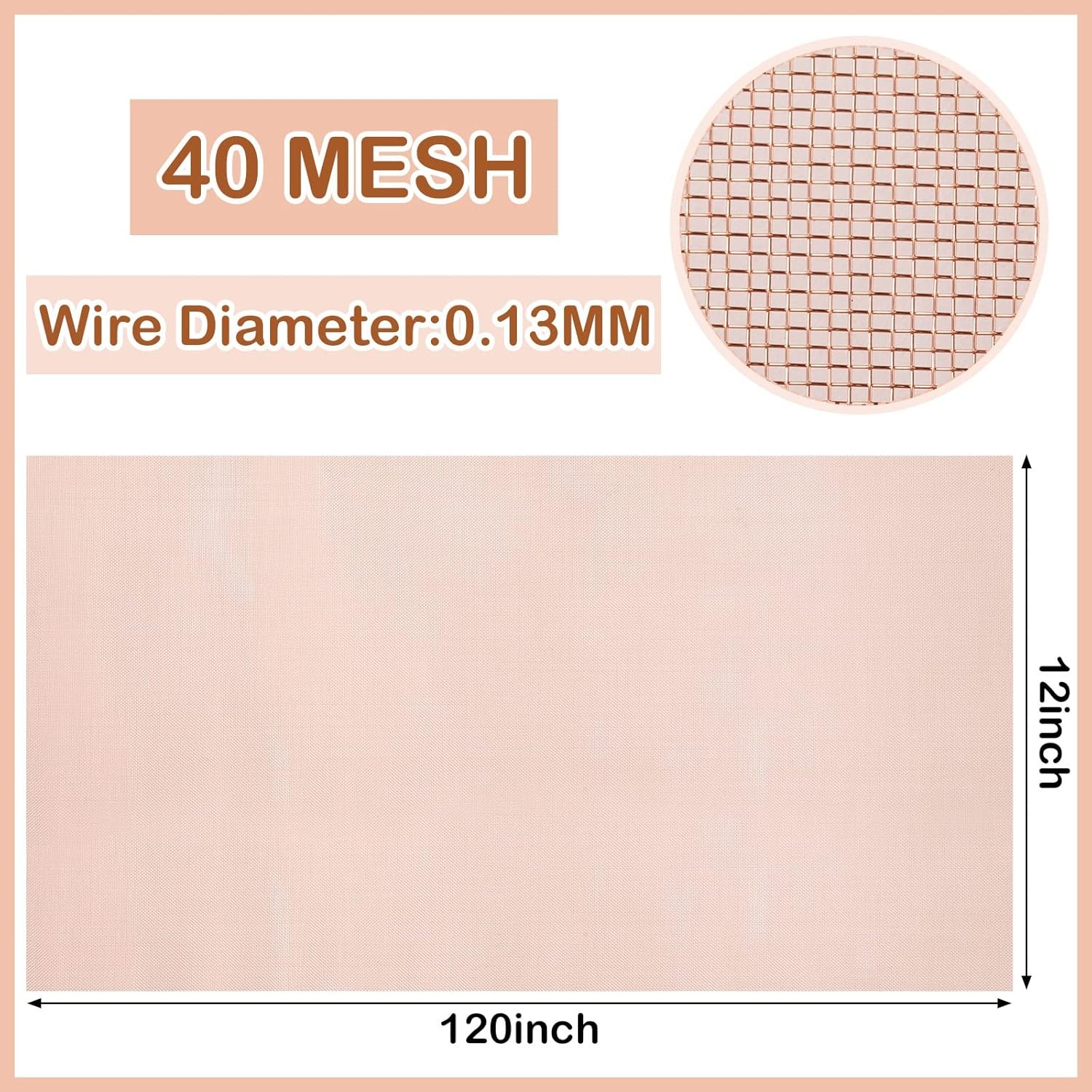 12 Inch X 10 Ft Copper Mesh Screen 99.9% Pure Copper 40 Mesh Roll Wire Fabric