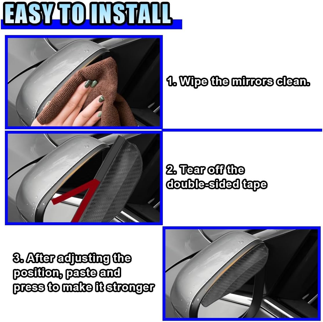 2PCS Car Rear View Mirror Rain Visor Eyebrow- Smoke Visor Guard for Car Side Mir