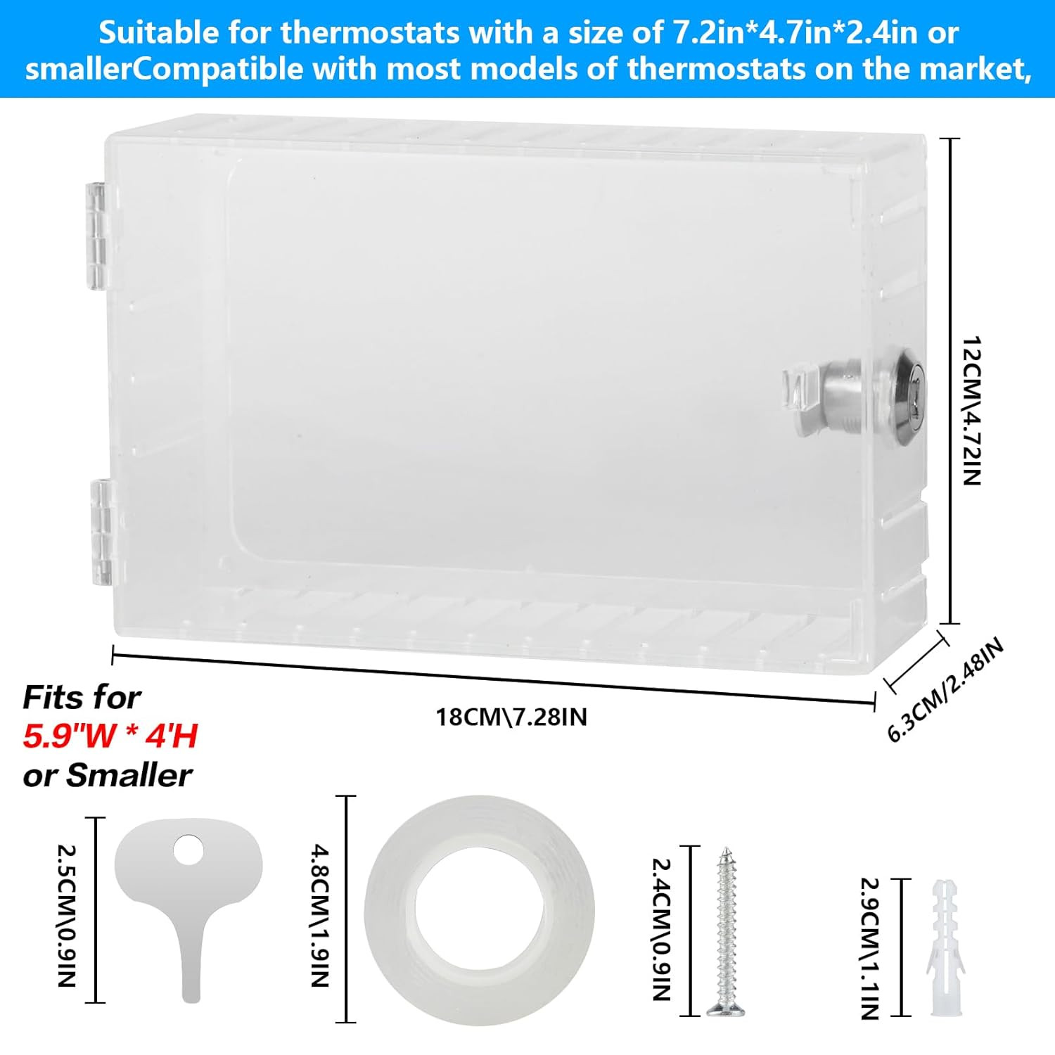 Universal Thermostat Lock Box with Key Clear Large Thermostat Cover Guard Wall