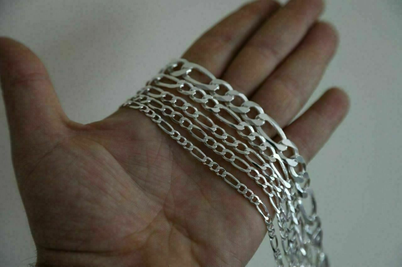 Figaro Link Chain Or Bracelet (2.5-10mm) Solid 925 Sterling Silver UNPLATED