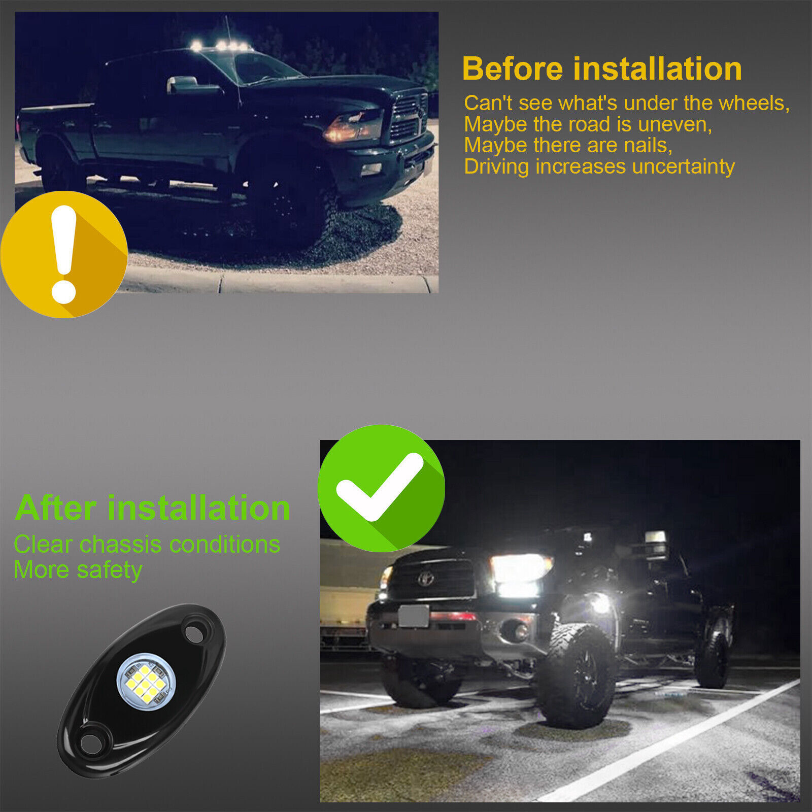 8 X LED Rock Lights White Underbody Trail Rig Glow Lamp Offroad SUV Pickup Truck