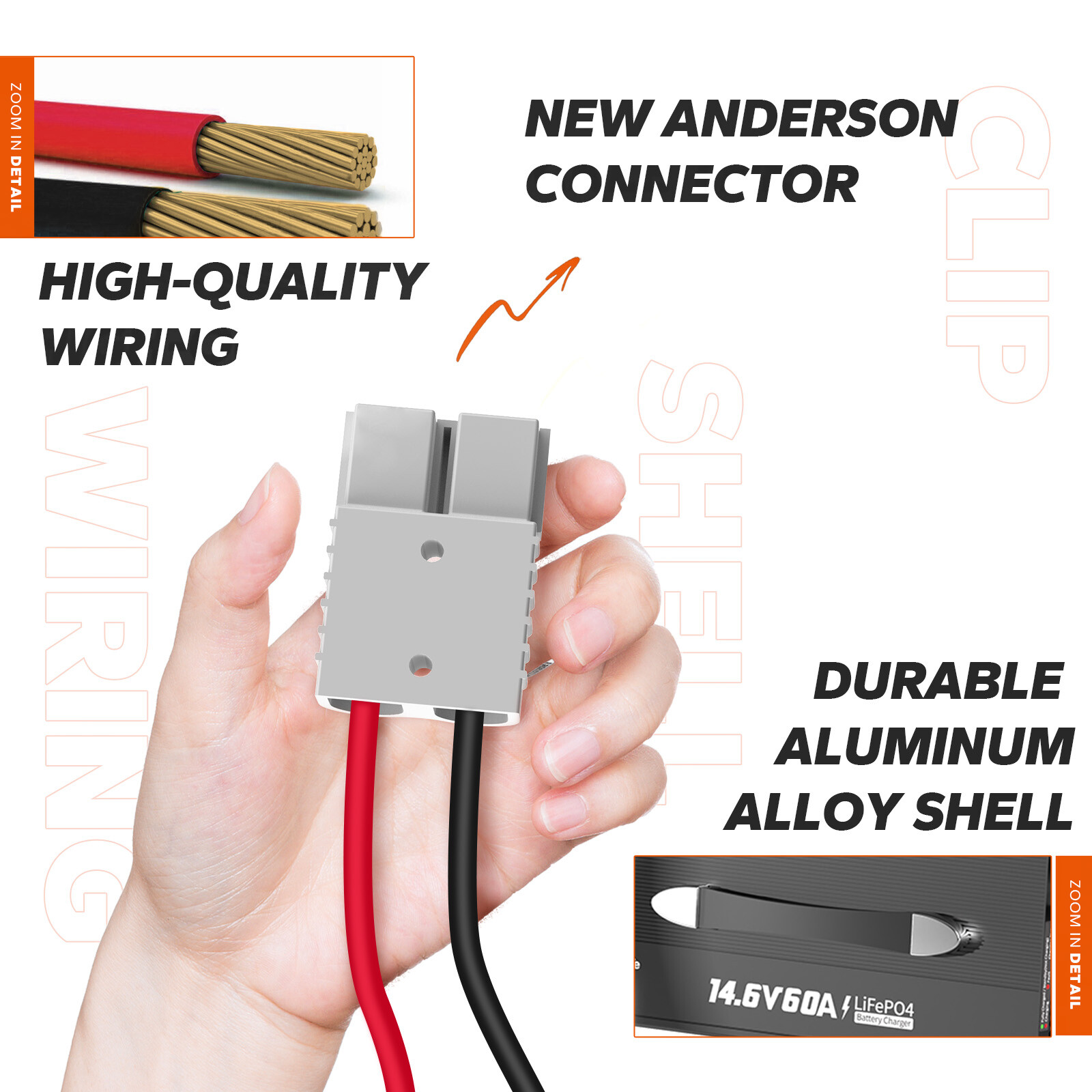 LiTime 14.6V 60A LiFePO4 Lithium Battery Charger Mountable 4 Safety Protections