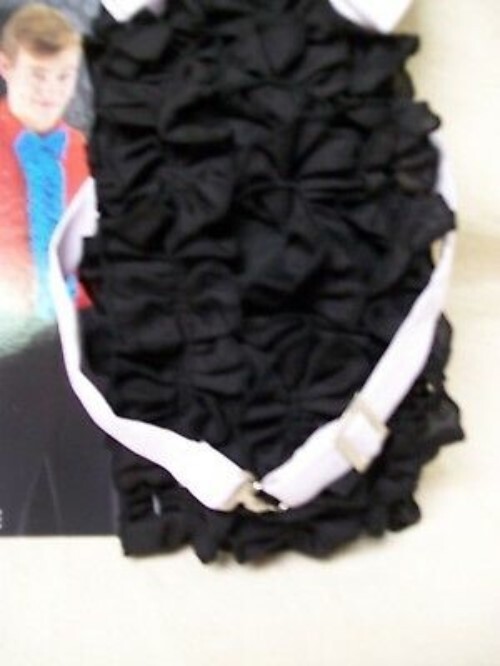 Instant Tux Black Ruffled Fake Shirt Front White Bow Tie 80s Prom Wedding Dickie