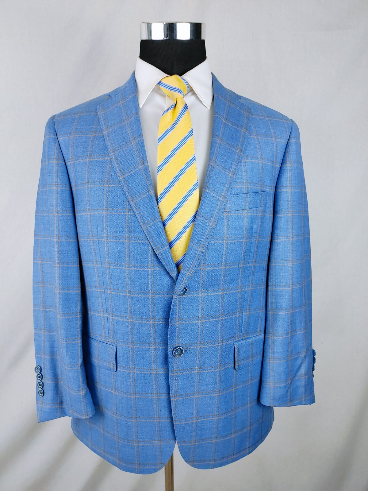 Hart Schaffner Marx Blazer Men 42S Plaid Royal Light Blue Sport Coat Jacket Wool