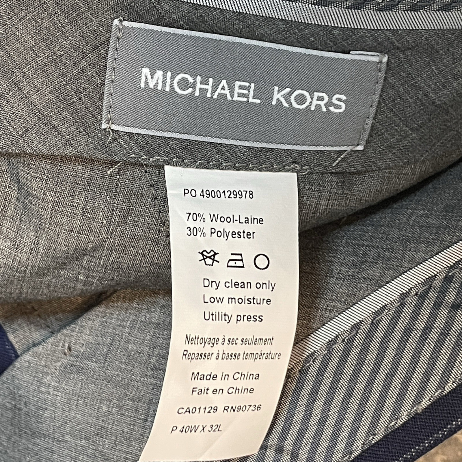 Michael Kors Malone Pinstripe Dress Pant Navy Blue Stretch Wool Blend Classic