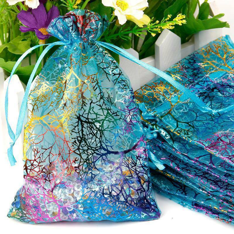 Sheer Coralline Organza Gift Bag Jewelry Pouches Party Wedding Favor 3"X4" Blue