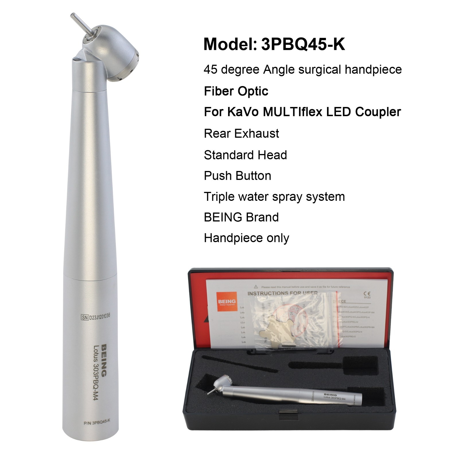 BEING Dental 45 Degree Surgical Handpiece High Speed KaVo NSK Coupler 4 6 Hole