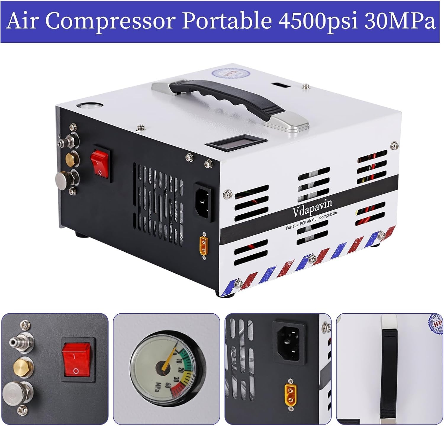 PCP air compressor, 4500 Psi/30Mpa, built-in power converter 12V DC/110V AC