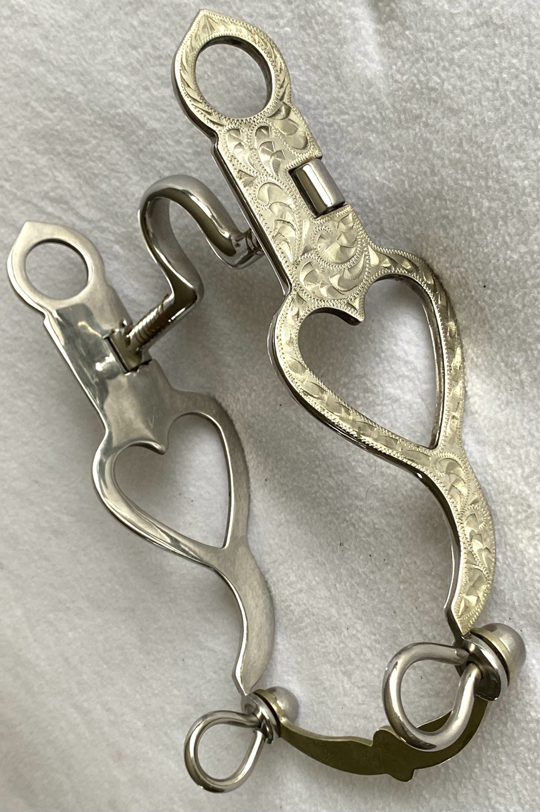 Beautiful Vintage Silver Mounted HEART Show Bit~5" Coppper Inlay Port Mouth