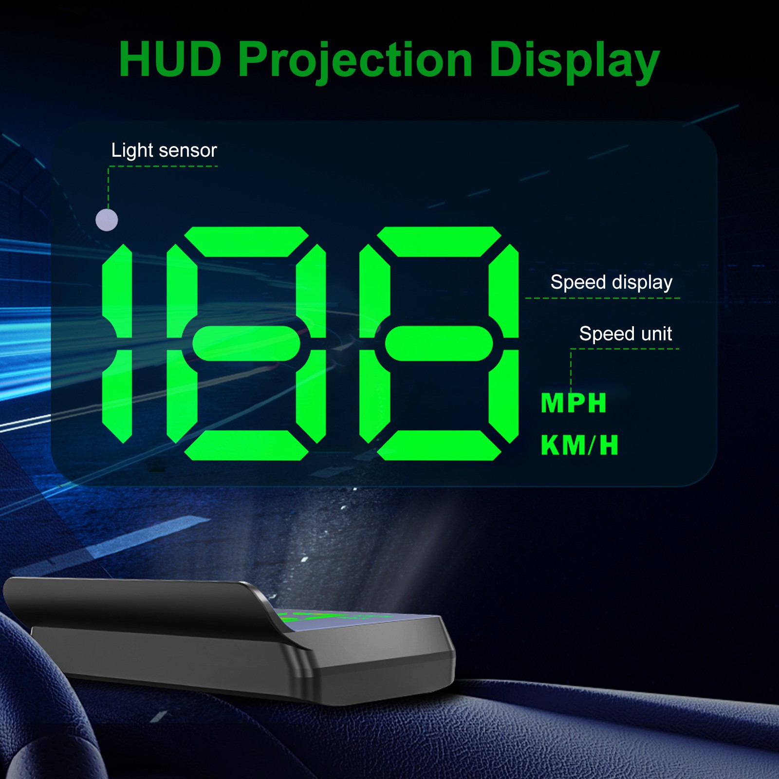 GPS Digital Speedometer HUD Cars Head Up Display MPH KMH Overspeed Alarm Meter