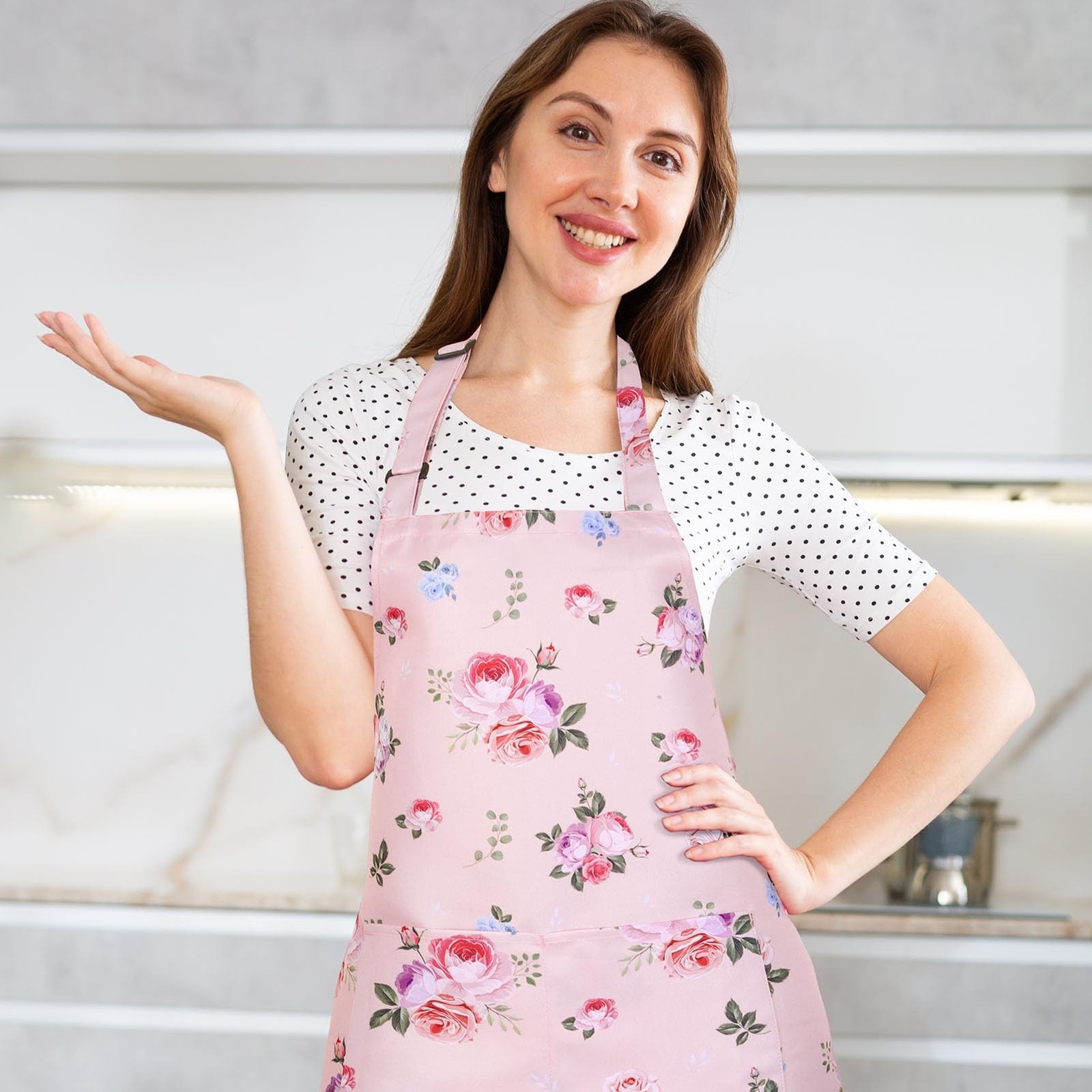 Floral Apron for Women, Adjustable Kitchen Aprons with 2 Pockets Vintage Cute...
