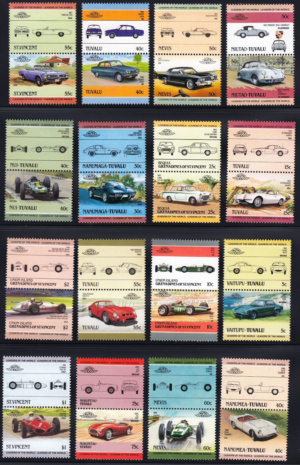 500 DIFFERENT CARS Auto 100 Leaders of the World MNH Mint Car Stamp Collection