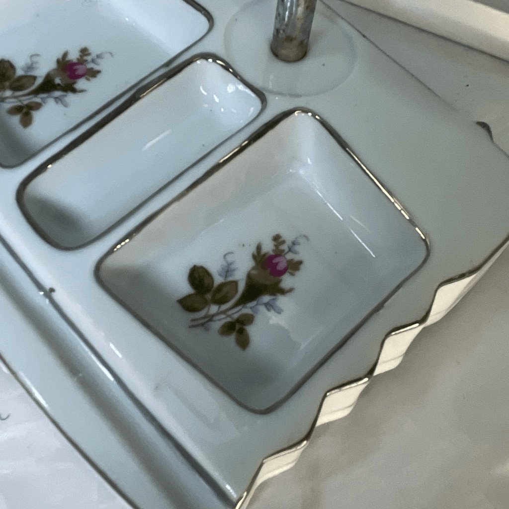 Vintage porcelain floral vanity with 2 sided mirror