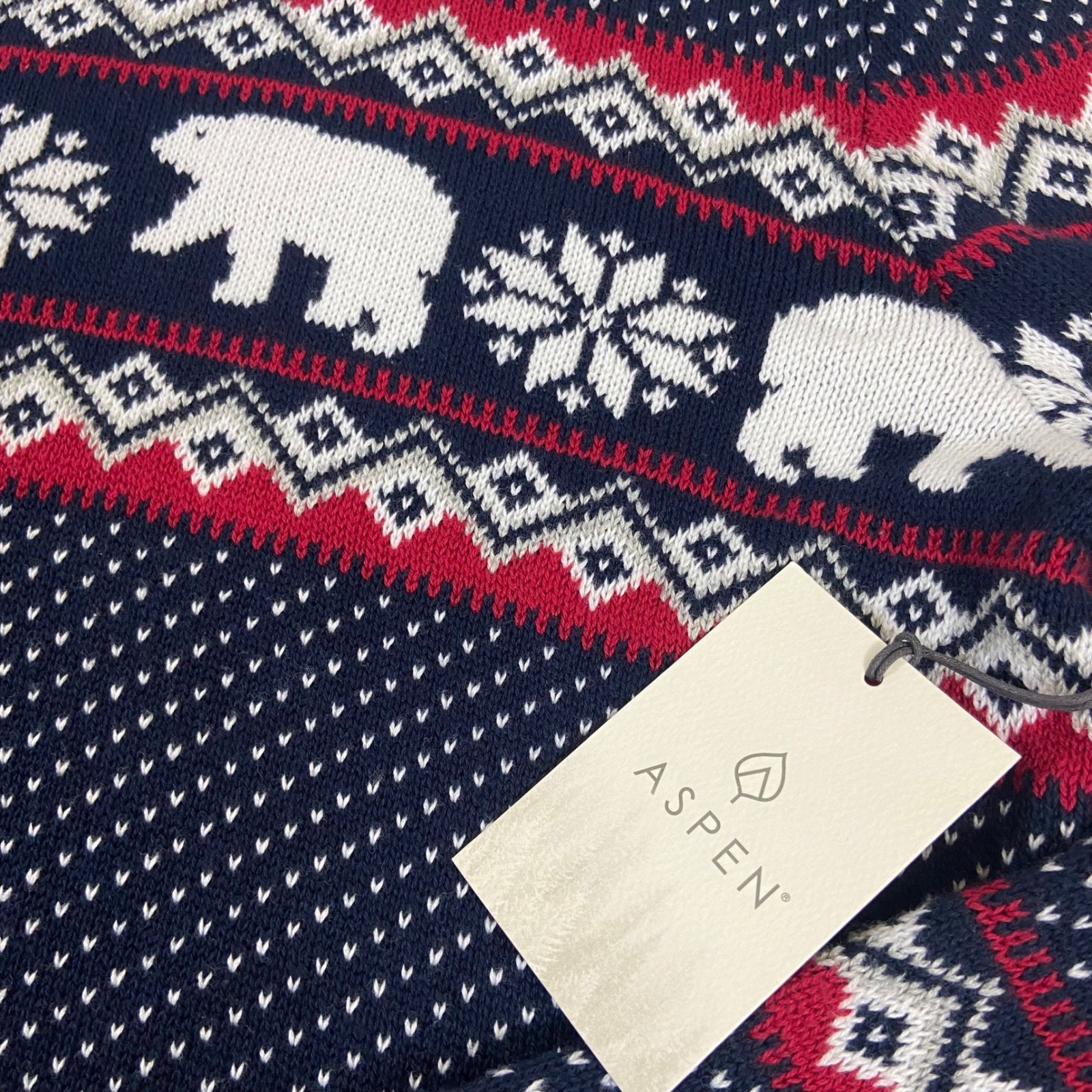 Aspen Mens Medium Polar Bear Christmas Sweater Navy Blue Red White Fair Isle