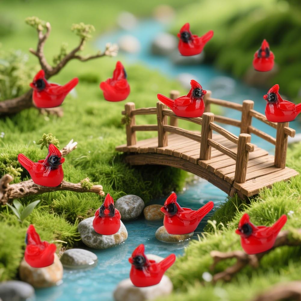 60 Pcs Mini Resin Red Cardinal Bird Tiny Animals Figurines to Hide Miniature ...