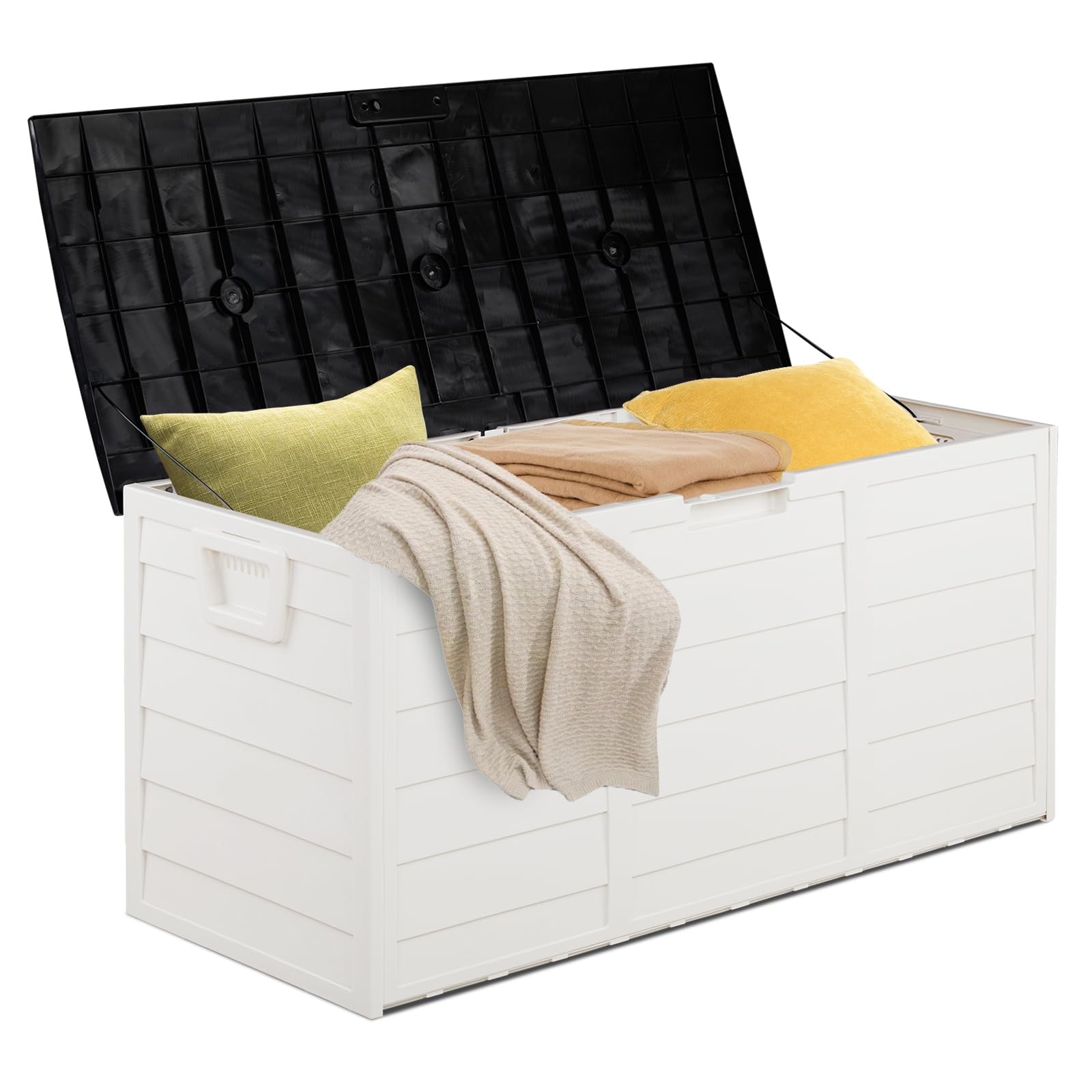 75 Gallon Resin Outdoor Deck Box, 75 Gallon Patio Storage Box with Side Handl...