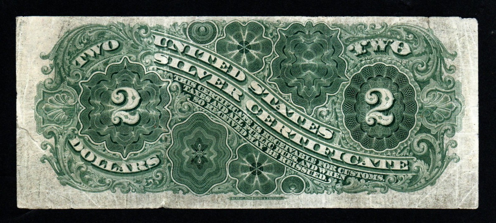 1886 $2 Major General Winfield Scott Hancock LARGE Size VF+ Silver Certificate!