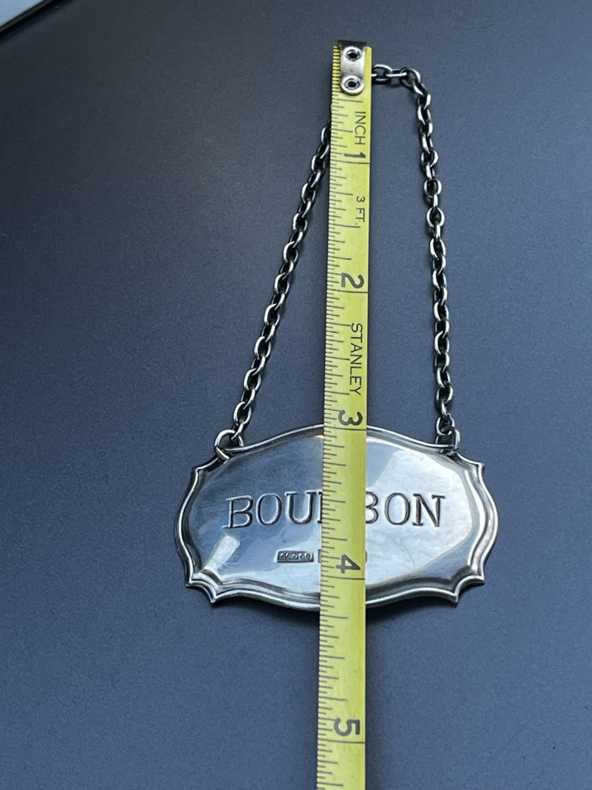 Vintage Sterling Silver Decanter Liquor Label for Bourbon Bottle Shown