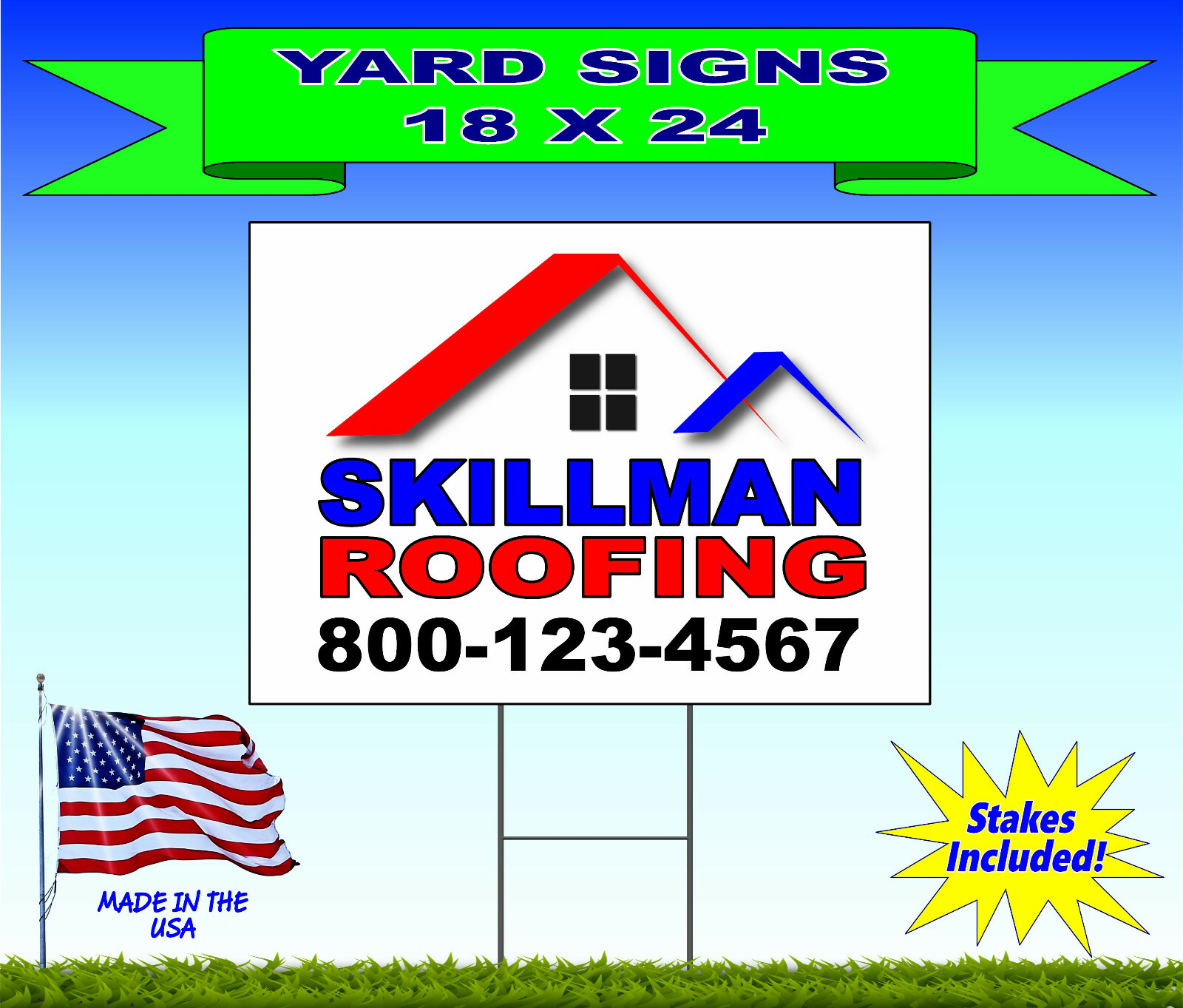 10 - 18x24 Yard Signs - Custom Design - Full Color - 2 Sided - Stakes Included!