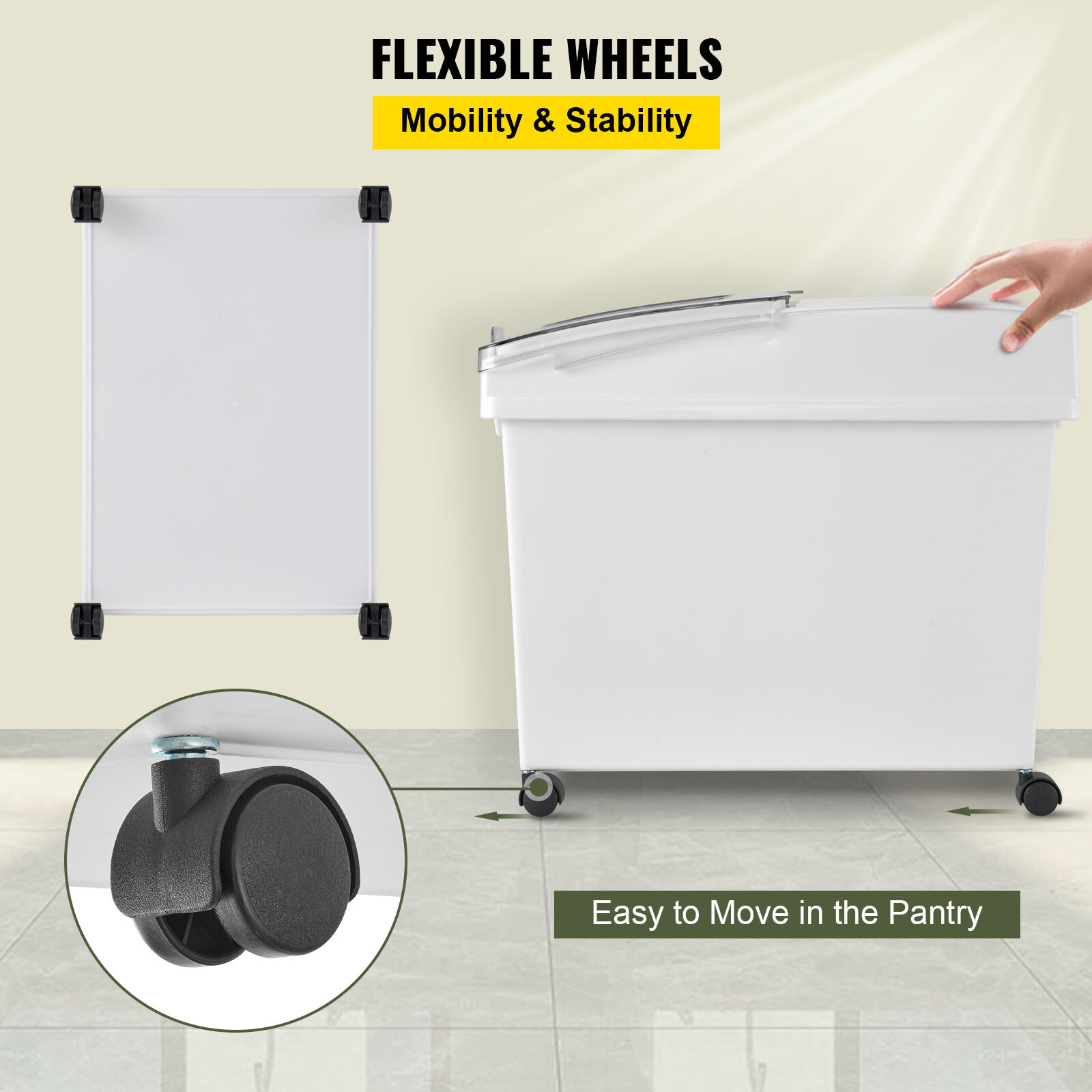 3X Ingredient Bins 10.5 Gal Ingredient Storage Bin Flour Bins On Wheels w/Scoop