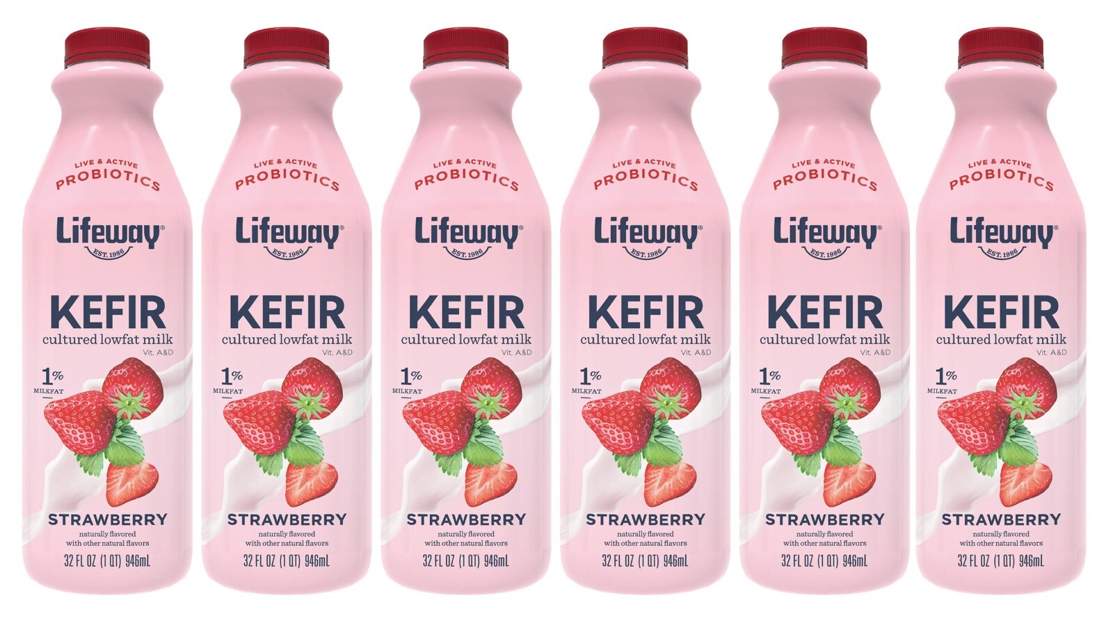 6 Pack Lifeway Lowfat Strawberry Kefir Drink Tart & Tangy 12 Probiotics 32 oz