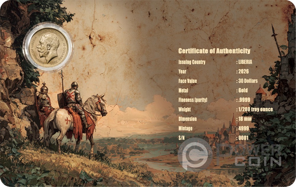 SAINT GEORGE 1/200 Oz Gold Coin 30$ Liberia 2026