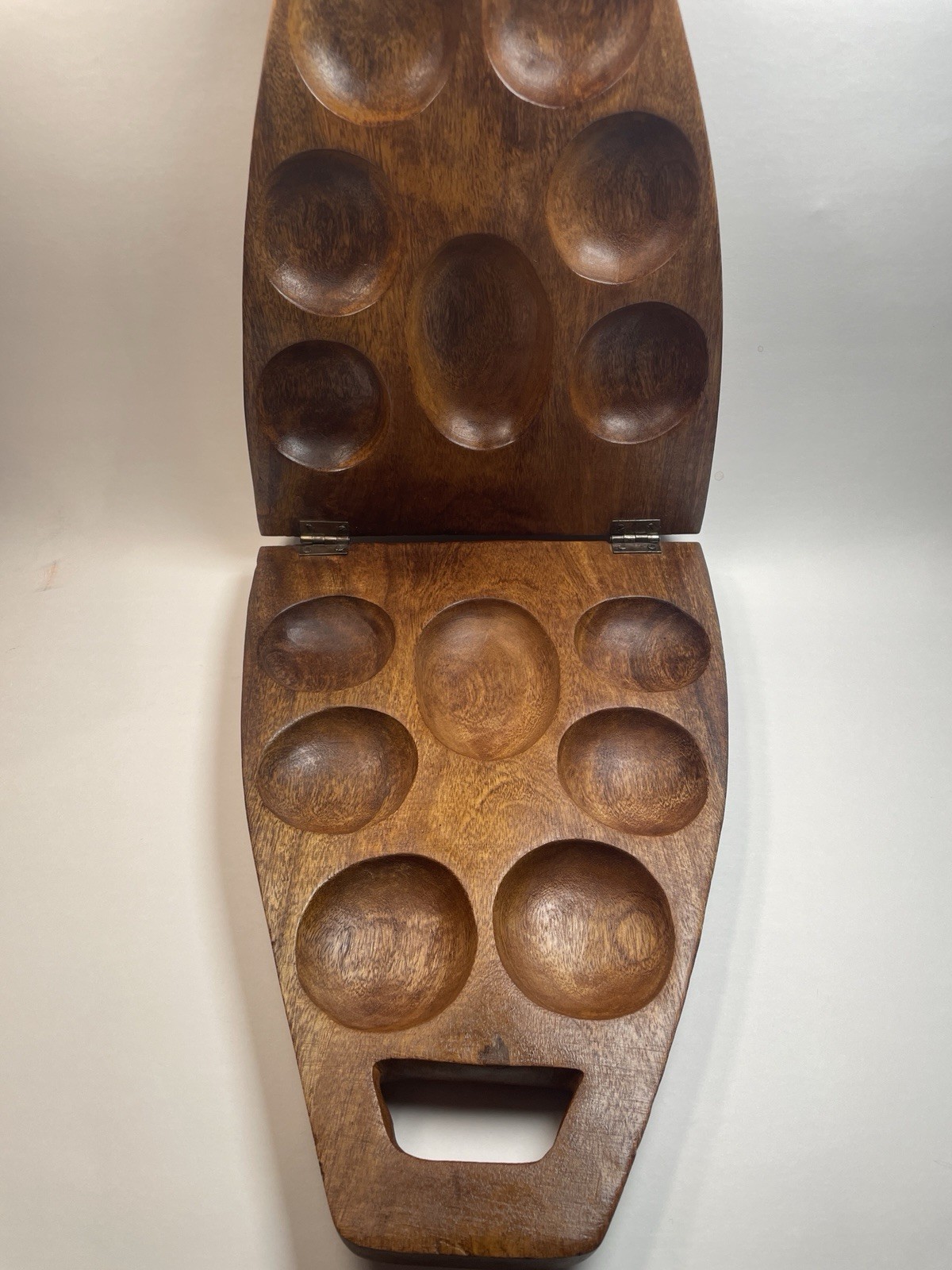 VTG Hand Carved Hinged Mancala Board With Handles 26” x 9” Beautiful!