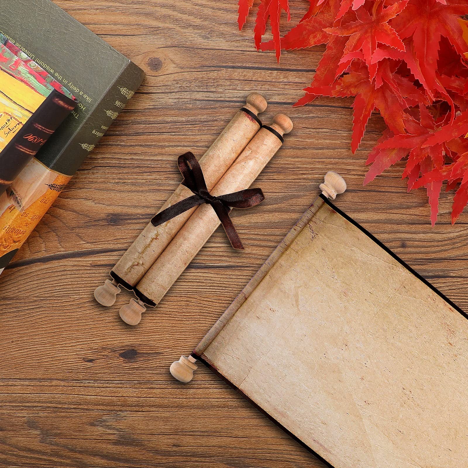 4 Pack Blank Paper Scrolls Scroll Paper Wrapped on Wood Rod for Writing, Draw...