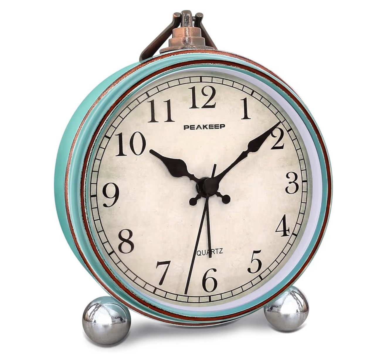Peakeep 4” Small Battery Operated Antique Retro Analog Alarm Clock for Room Deco