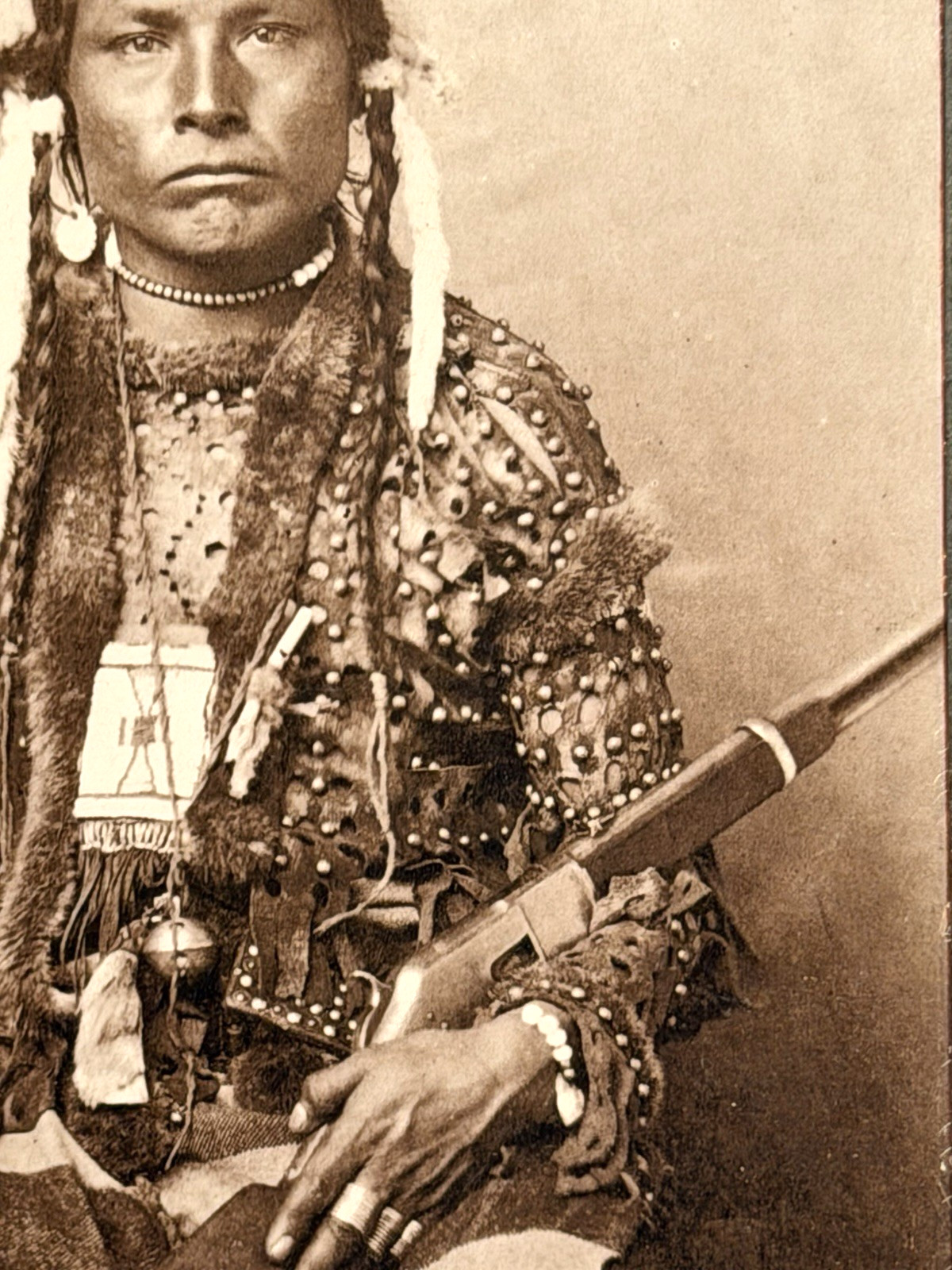 Antique Native American Indian Photograph of Bear Shield (A-Ara-Ton) Warrior