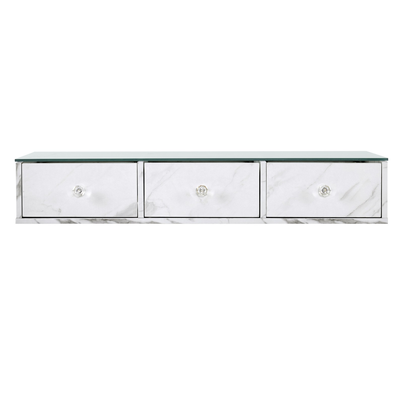 Glass Top Wall Mount Station, Beauty Barber Spa Storage Cabinet with 3Drawers