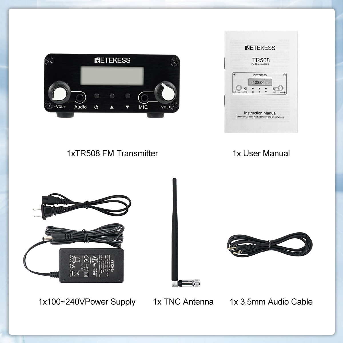 Retekess TR508 FM Transmitter Broadcast Stereo Radio Station Church Drive in Car
