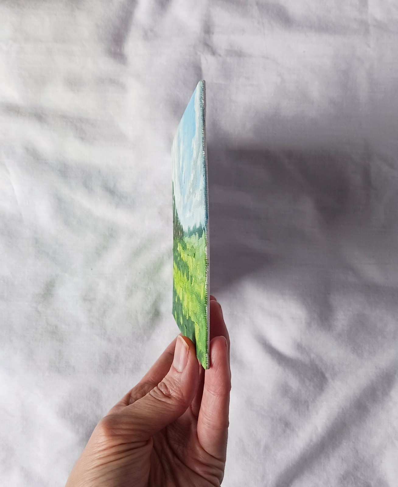 ORIGINAL Oil Painting Modern Impressionism Landscape Green Grass Sun Field 5"x7"