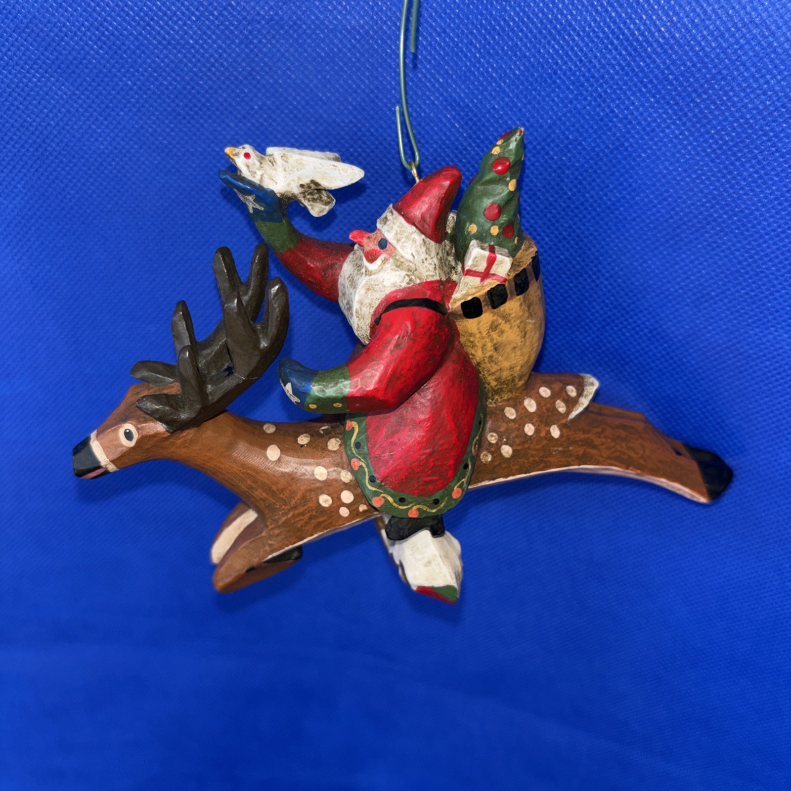 Rare Lou Schifferl Santa Riding Reindeer w/ Heart Charm Christmas Ornament 6"