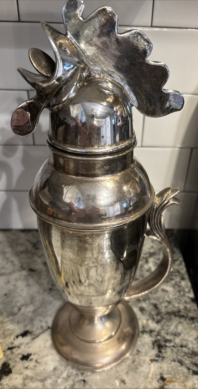 Vintage Rooster Head Cocktail Shaker Silver Plated