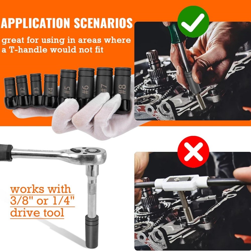 Tap Socket Set 8 Pcs/Set - Tool Corporation Prt# 70500 with Iron Holder BLACK