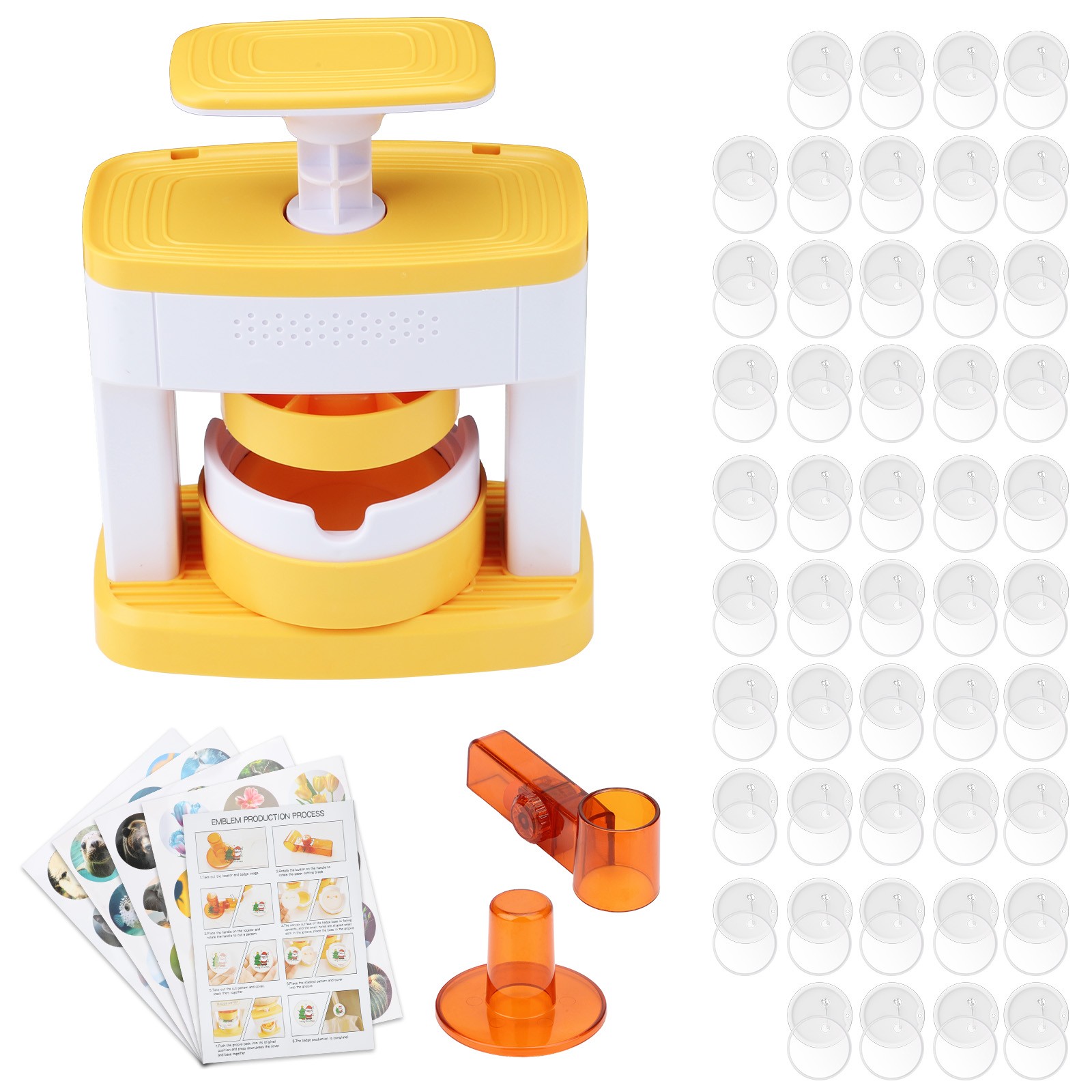 Badge Making Machine Kit 48 Patterns DIY Button Pin Maker w/ Cutter Magic Paper