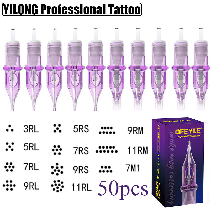 50Pcs Purple Mixed Tattoo Cartridge Needles Round Liner Set for Tattoo Machine