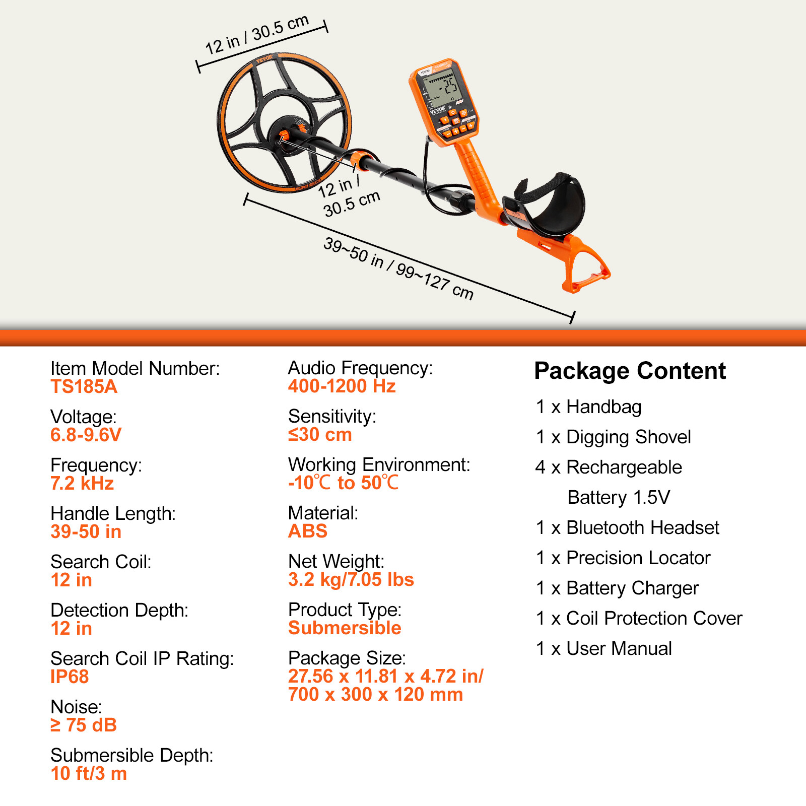 LCD Display Metal Detector 12 inch Coil Gold Digger Hunter IP68 Waterproof