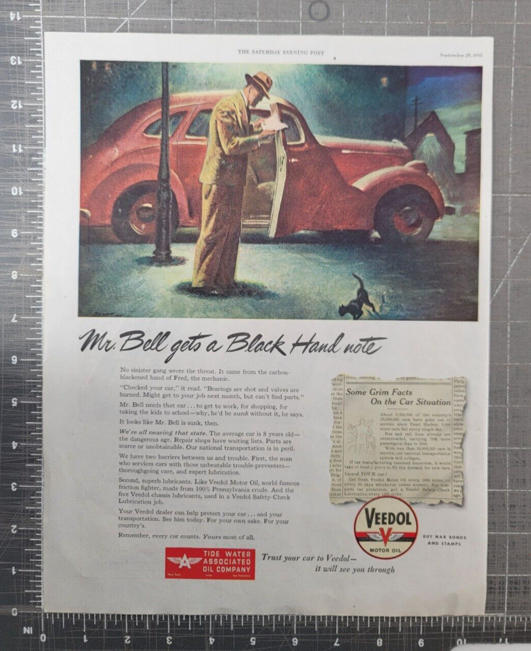 1945 Veedol Motor Oil Print Ad Automobile