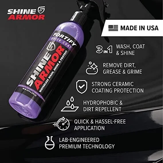 New SHINE ARMOR Ceramic Coating Fortify Quick Coat Car Wax Polish Spray - 16oz