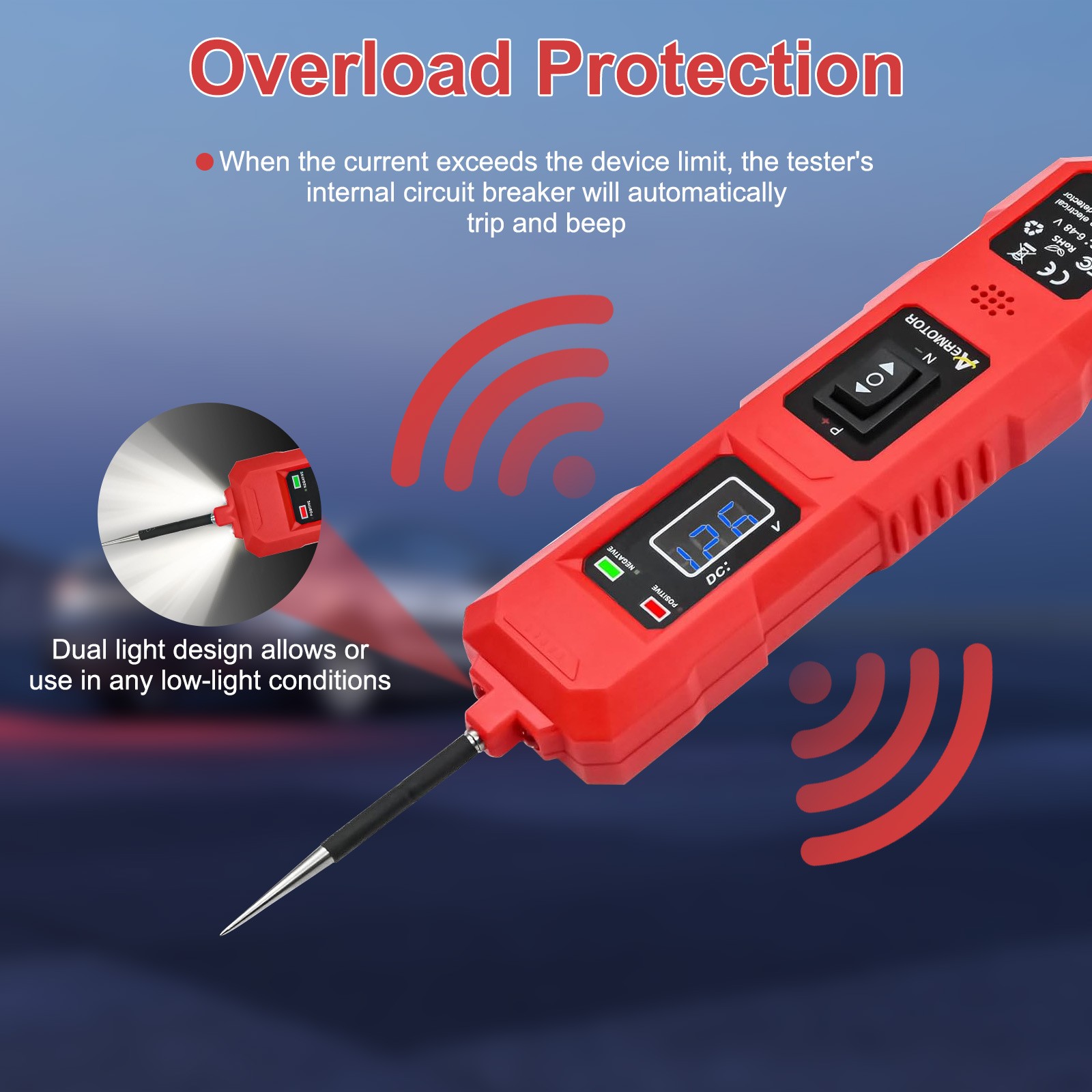 Automotive Power Probe 6-48V Digital Circuit Tester with LCD Car Diagnostic Tool