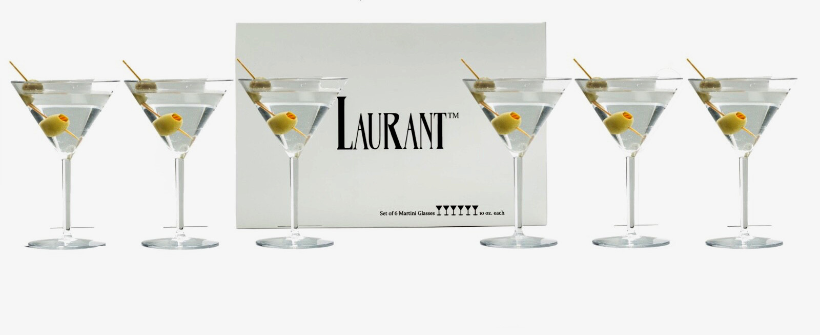 LAURANT Crystal Clear Plastic Martini Glasses 10 oz. oz Set of 6 BPA Free