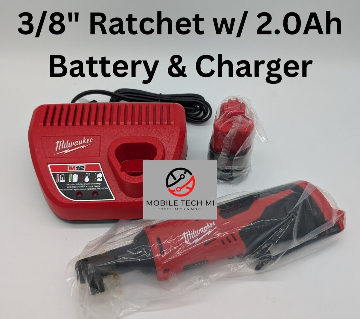 NEW Milwaukee M12 Cordless 3/8" Ratchet, 2457-20 Kit Charger & 2.0 AH Battery
