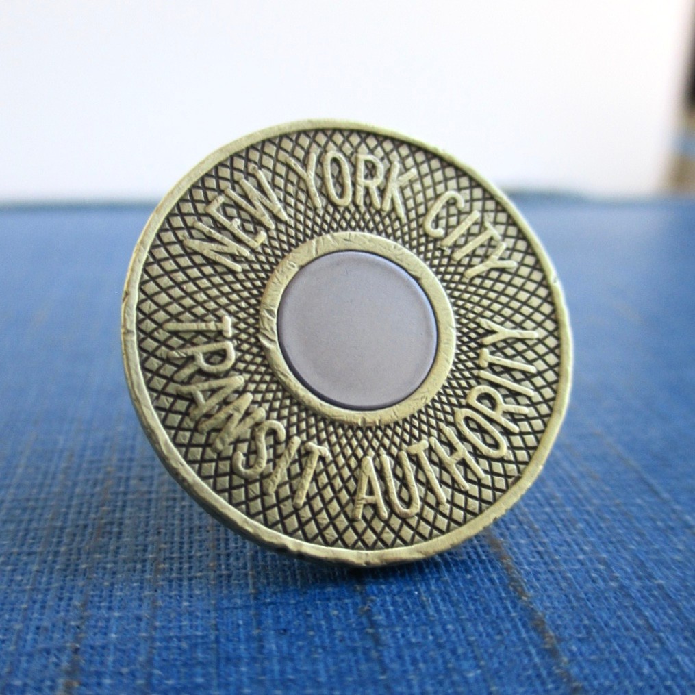 NYC Subway Token Tie Tack / Lapel Pin - Repurposed Vintage New York City Coin