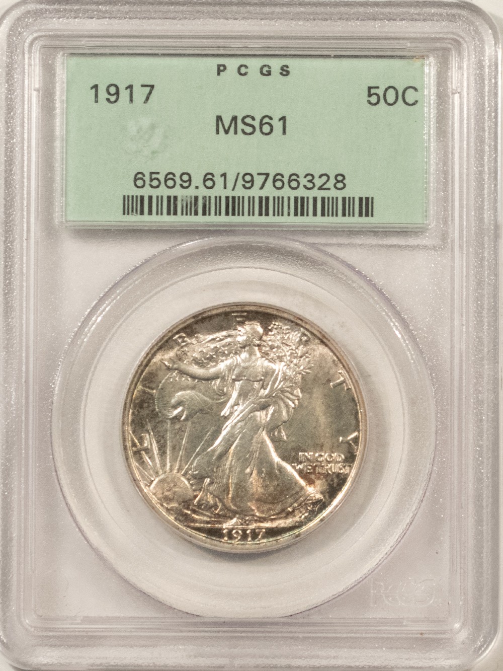 1917 WALKING LIBERTY HALF DOLLAR - PCGS MS-61, OLD GREEN HOLDER, PQ, PRETTY!