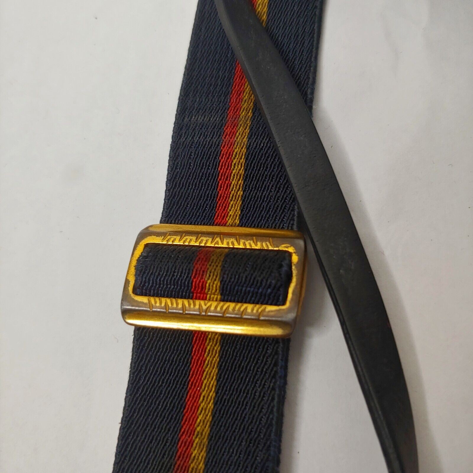 Vintage Boys Pant Suspenders Black Gold Stripe Stretch Adjustable Belt READ