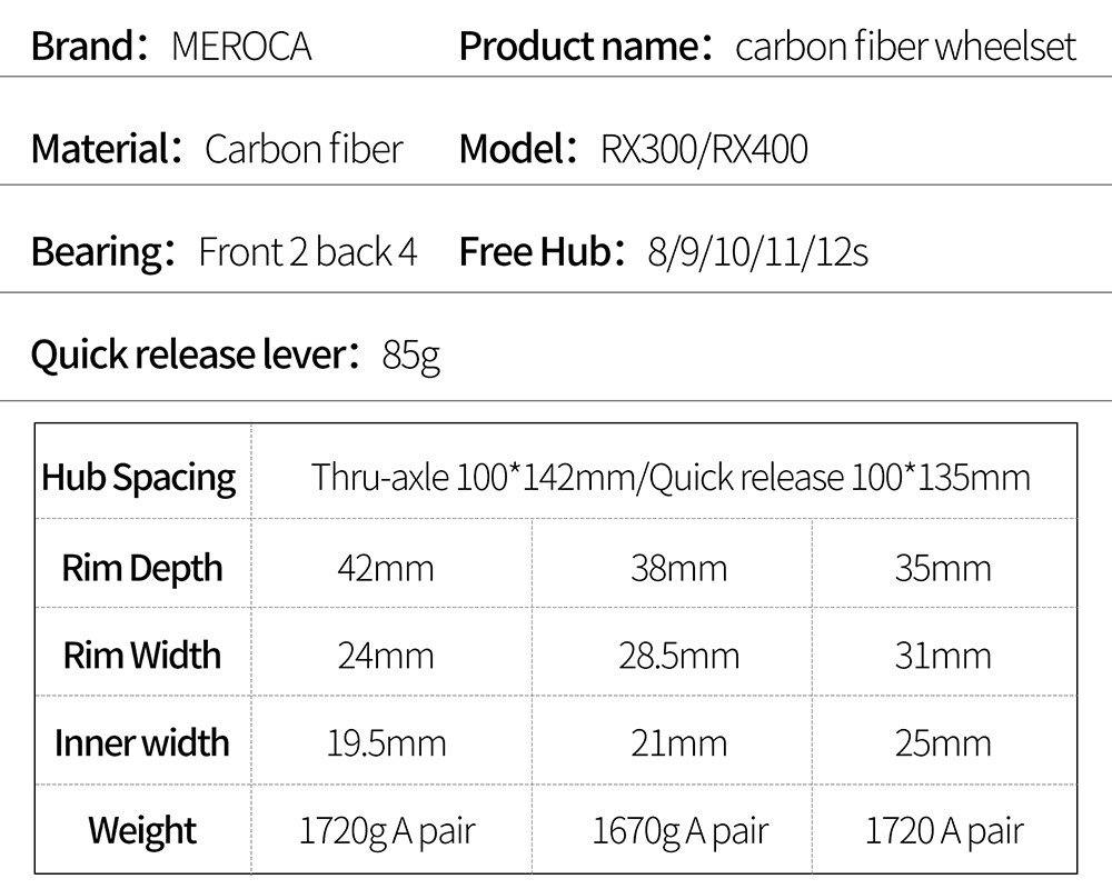 MEROCA 42mm Carbon Road Wheelset 700C Clincher Bicycle Wheels 6-Bolts Disc Brake