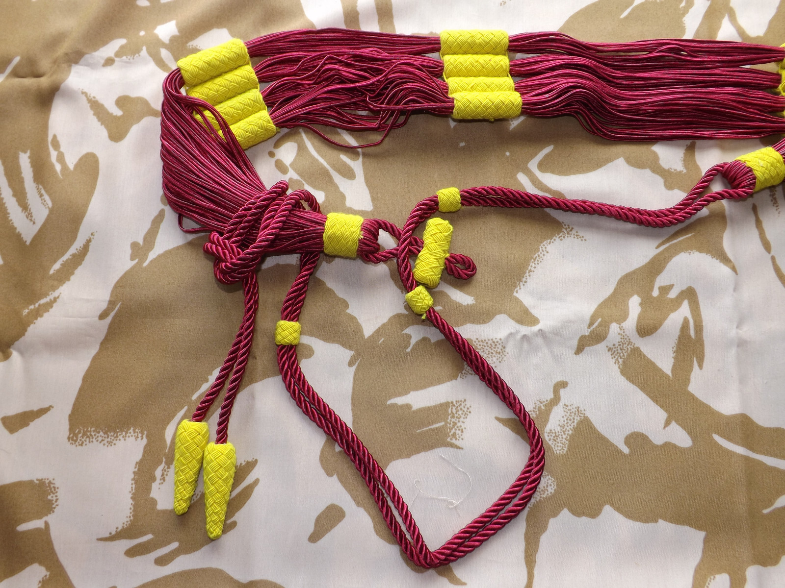 Repro Napoleonic Victorian Crimean War Hussar Barrel sash belt Yellow on Scarlet